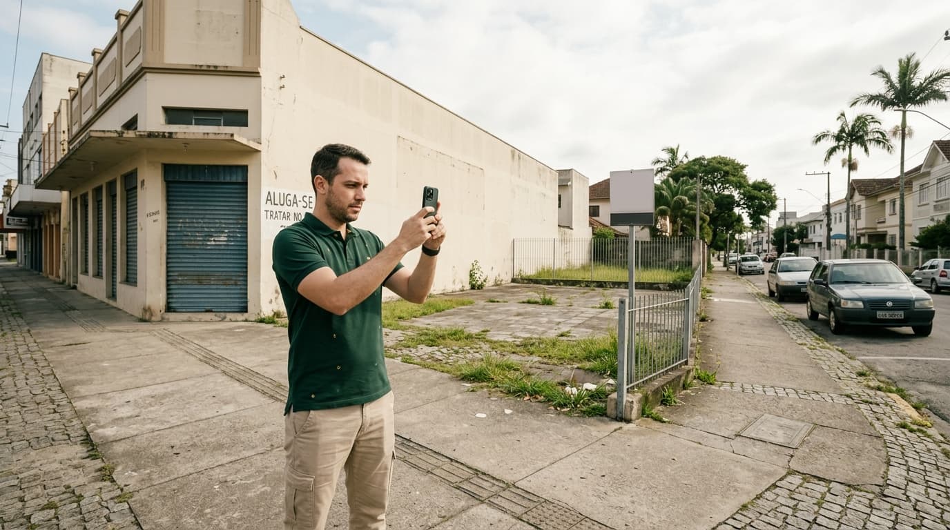 Captador fotografando um ponto comercial