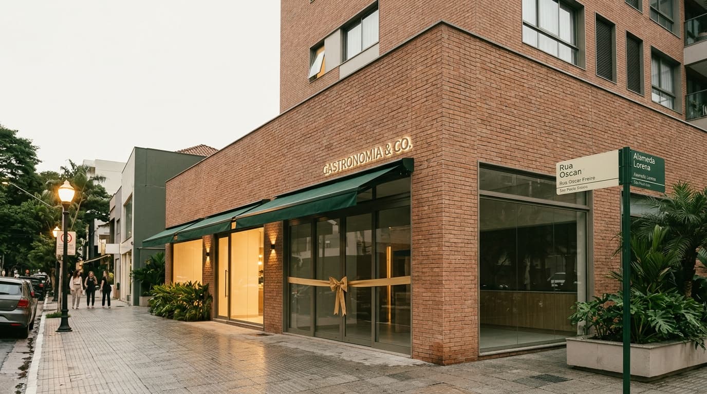 Fachada de loja com fita de inauguração